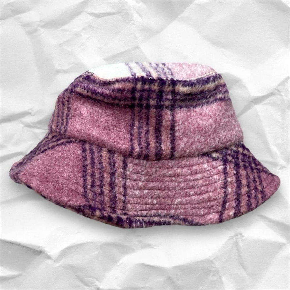 Pink purple and white plaid bucket hat